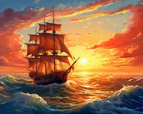 Фрегат в закатном море