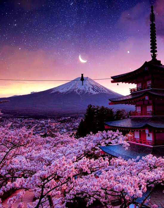 Картина по номерам 40x50 Луна над горой Фуджи