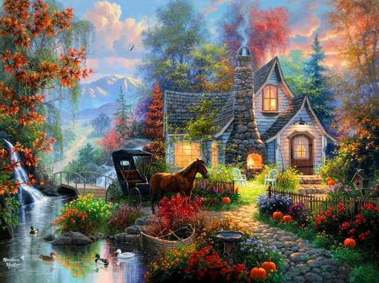 Картина по номерам 40x50 Лошадь с каретой у дома