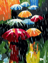 Разноцветные зонтики под дождём