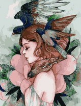 Без бренда «Девушка с большим цветком и птицы» в Омске  в интернет-магазине  Без бренда «Девушка с большим цветком и птицы» в Омске