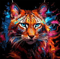 Яркий красочный кот на черном фоне