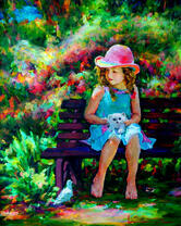 Девочка с котёнком в цветущем парке