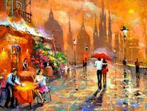 Влюбленная пара под красным зонтом