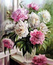 Без бренда «Пионы в прозрачной вазе у окна» в Омске 